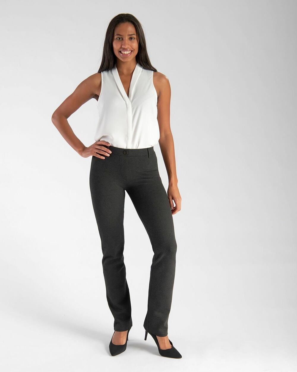 Betabrand Charcoal Gray Pull On Dress Pants Yoga Pants - Size Large - Mid Rise